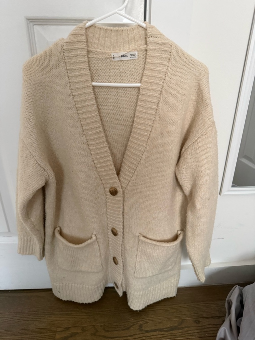 Mango Beige Button-Front Pocket Cardigan